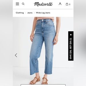 Madewell Perfect Vintage Wide Leg Crop, Size 28